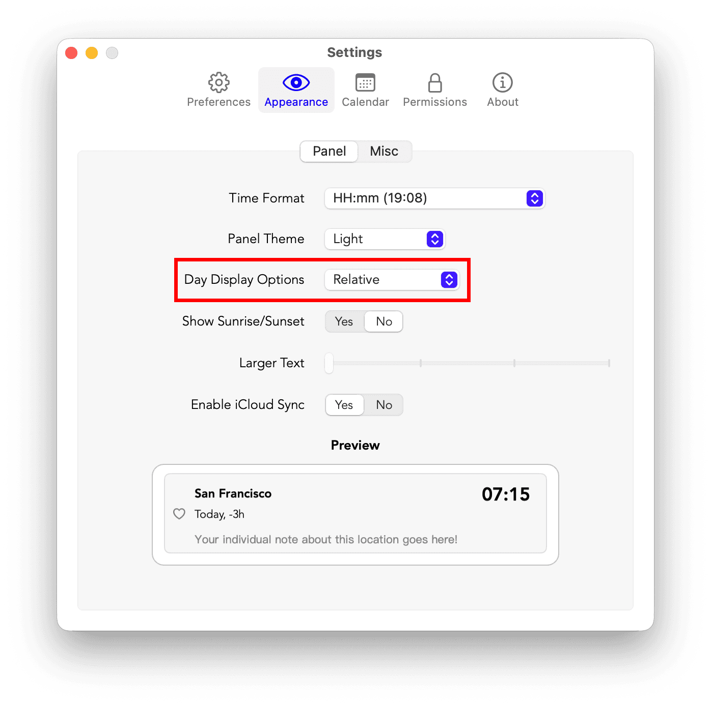 Clocker - Day Display Options in Appearance settings